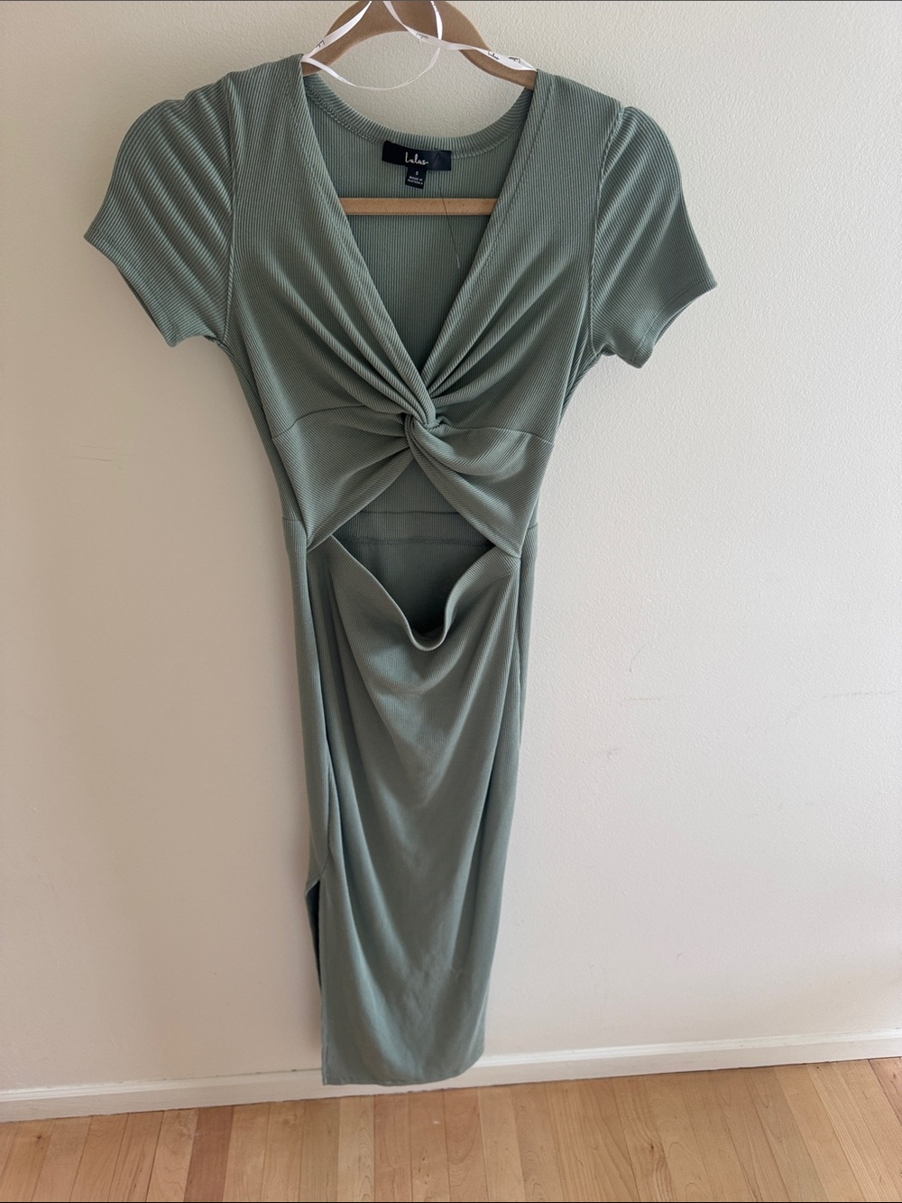 Lulu's Sage Green Twist-Knot Midi Dress